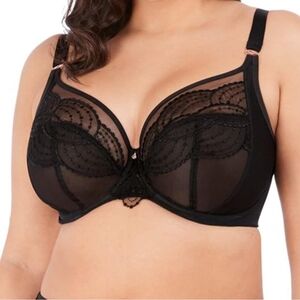NWT - Elomi Women's Priya Underwire Plunge Black Lace Bra with Sheer Mesh - 40M